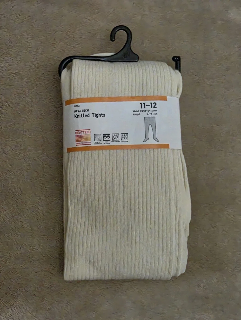 Uniqlo Girl Heattech Cream Ribbed Knitted Tights Size 11-12